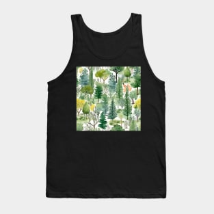 Pastel Oasis: A Serene Seamless Pattern of Trees and Plants in Soft Hues Tank Top